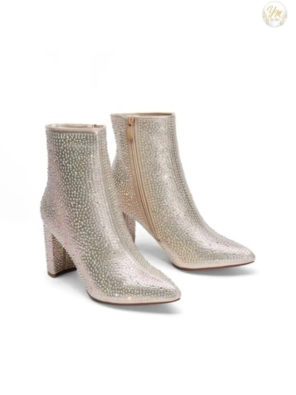 Glitter Rhinestone Chunky Heel Ankle Booties Women's Party Boots